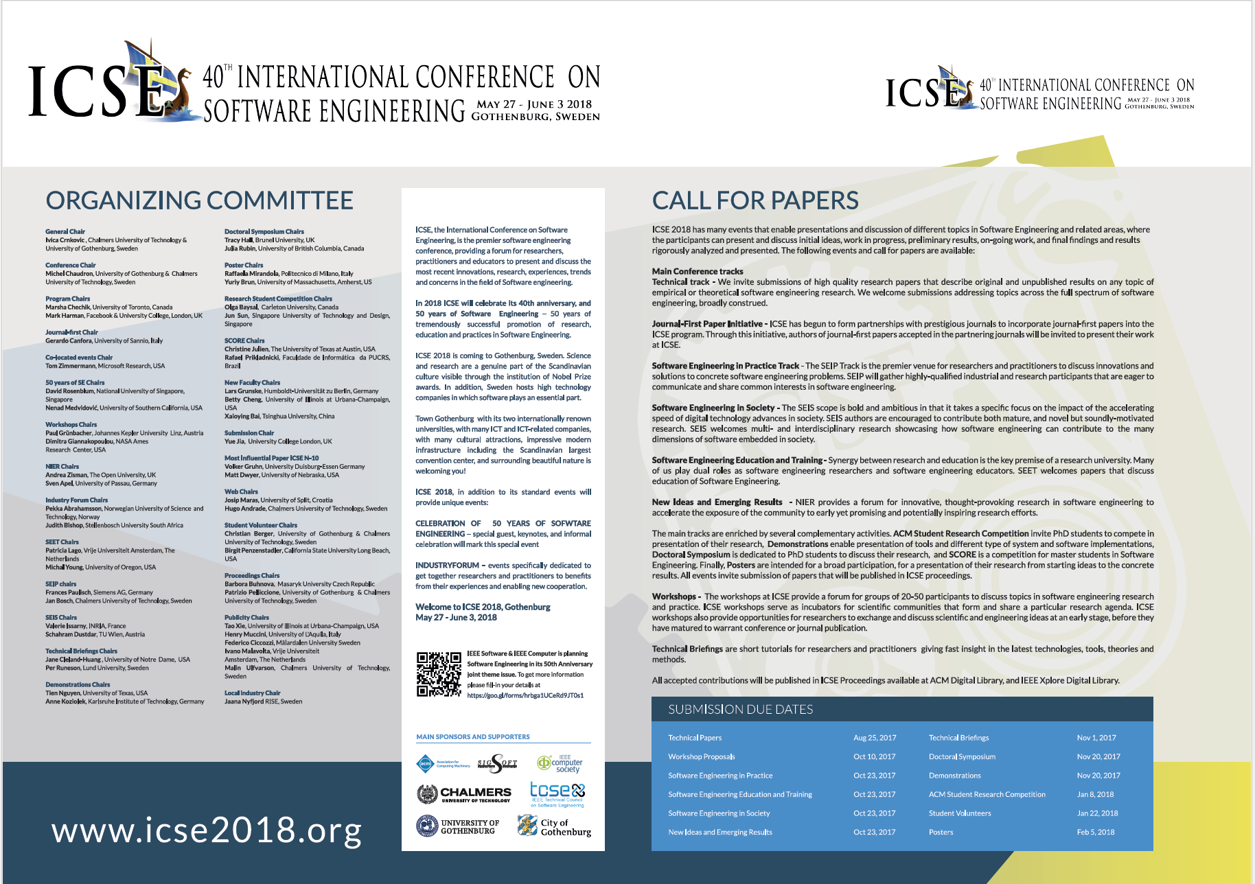 ICSE 2018 ICSE 2018 call for contributions