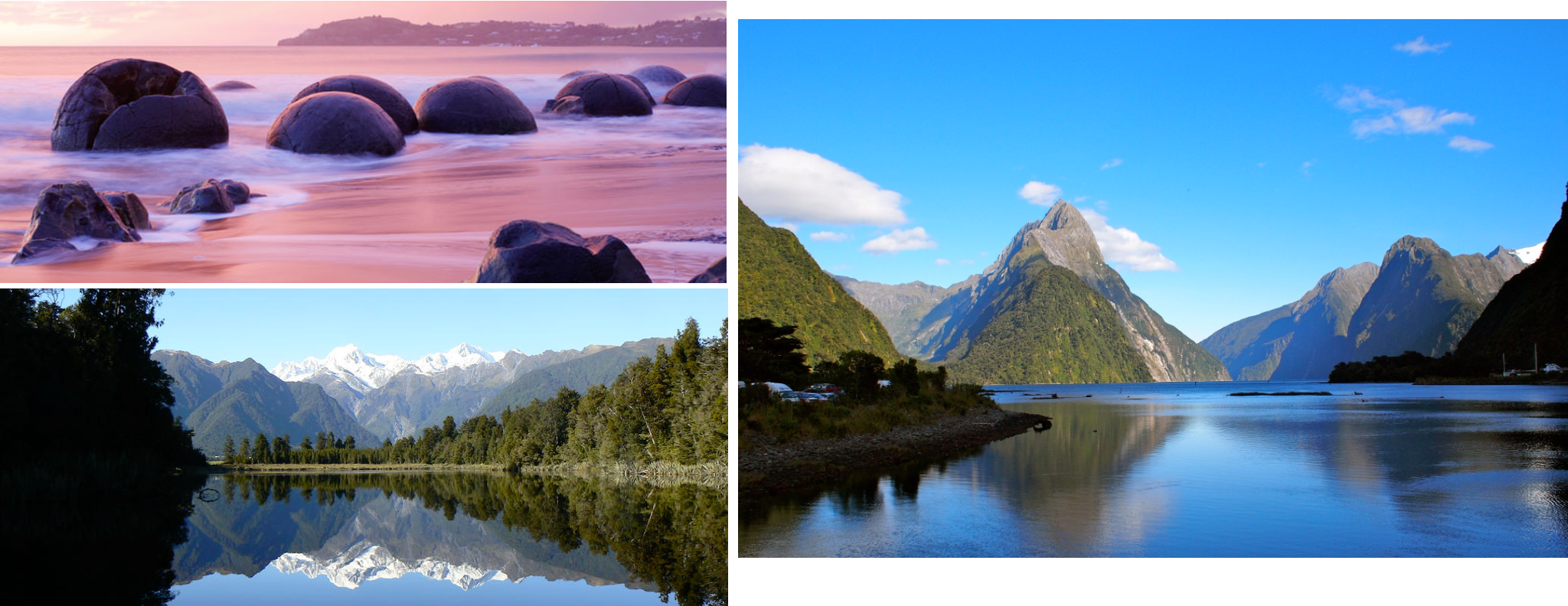 Three different New Zealand feature landscapes